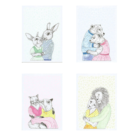 4 kaarten verliefde dieren